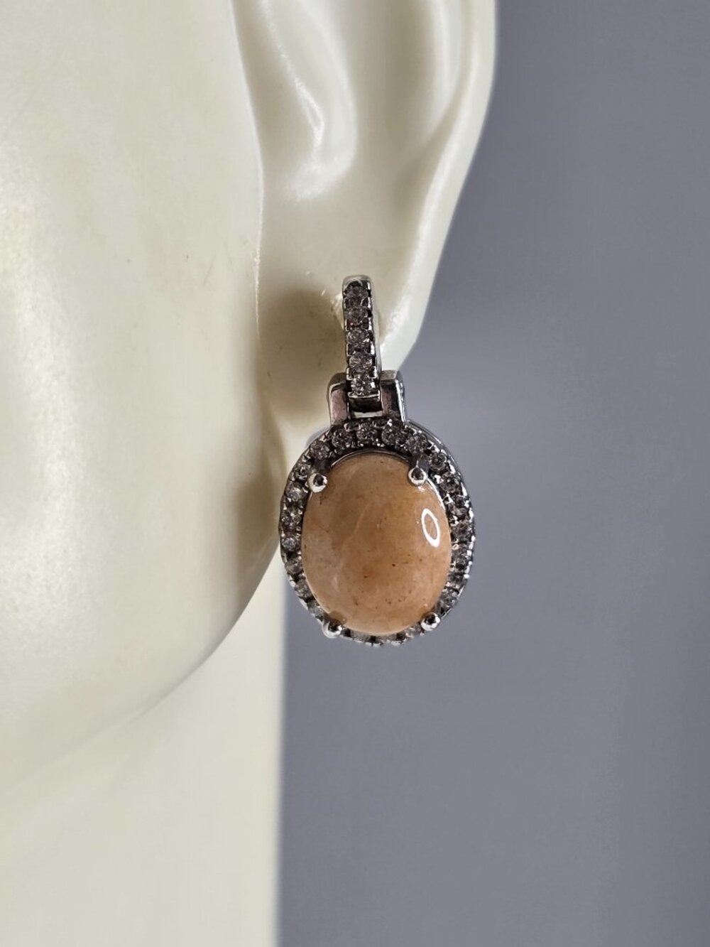 Womens Vintage Estate Sterling Silver Calcite Cabochon Earrings 4.2g E3296